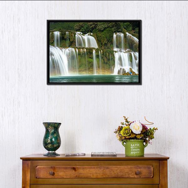 Ban Gioc Waterfall In Vietnam Canvas Wall Art-1 Piece-Floating Frame-24" x 16"-Tiaracle