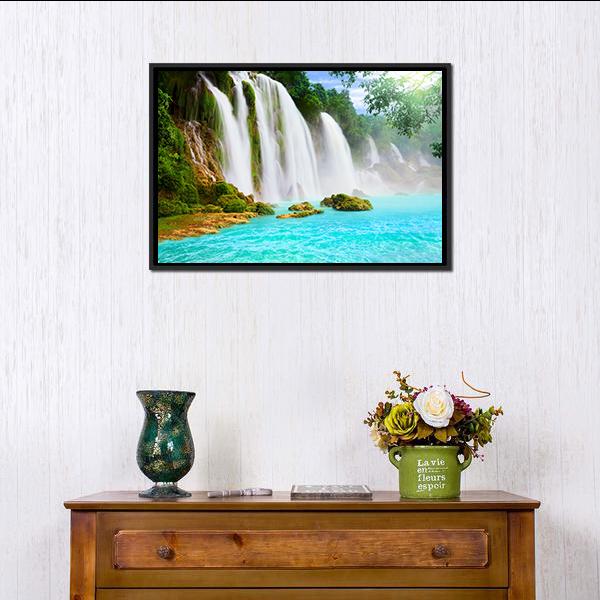 Ban Gioc Waterfall Vietnam Canvas Wall Art-1 Piece-Floating Frame-24" x 16"-Tiaracle