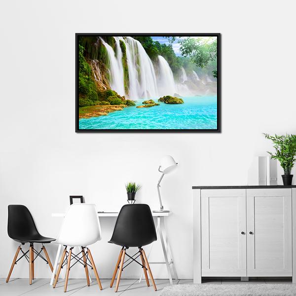 Ban Gioc Waterfall Vietnam Canvas Wall Art-1 Piece-Floating Frame-24" x 16"-Tiaracle