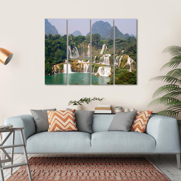 Ban Goic Waterfall In China Canvas Wall Art-4 Horizontal-Gallery Wrap-34" x 24"-Tiaracle