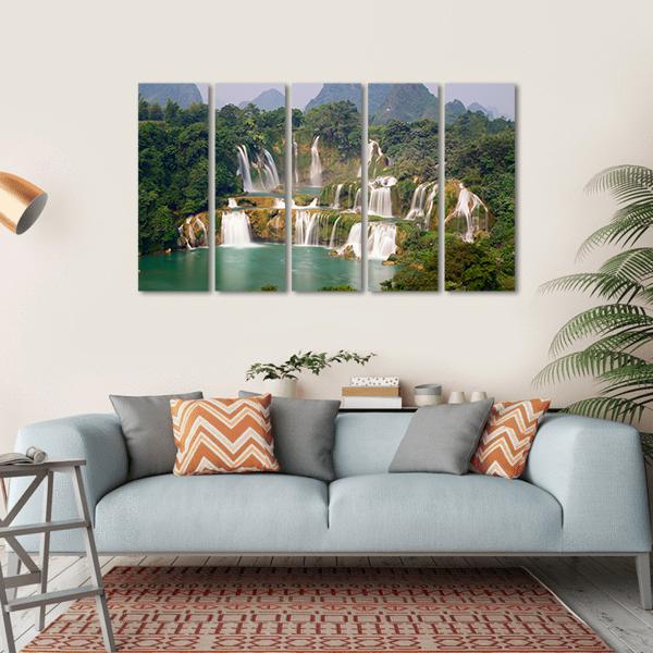 Ban Goic Waterfall In China Canvas Wall Art-5 Horizontal-Gallery Wrap-22" x 12"-Tiaracle