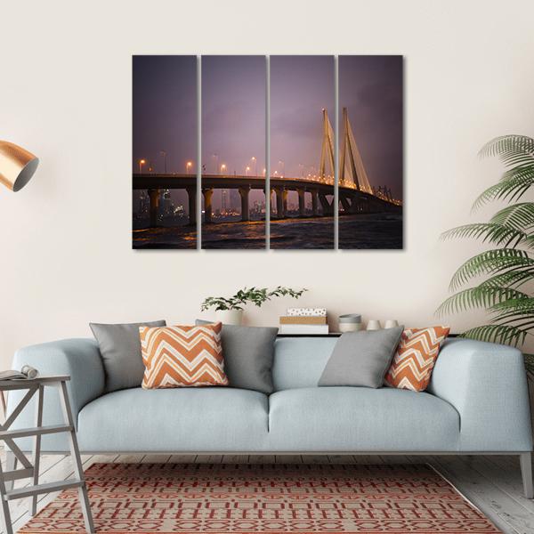 Bandra-Worli Sea Link Canvas Wall Art-4 Horizontal-Gallery Wrap-34" x 24"-Tiaracle