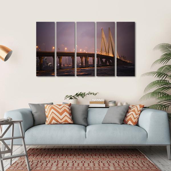 Bandra-Worli Sea Link Canvas Wall Art-5 Horizontal-Gallery Wrap-22&quot; x 12&quot;-Tiaracle