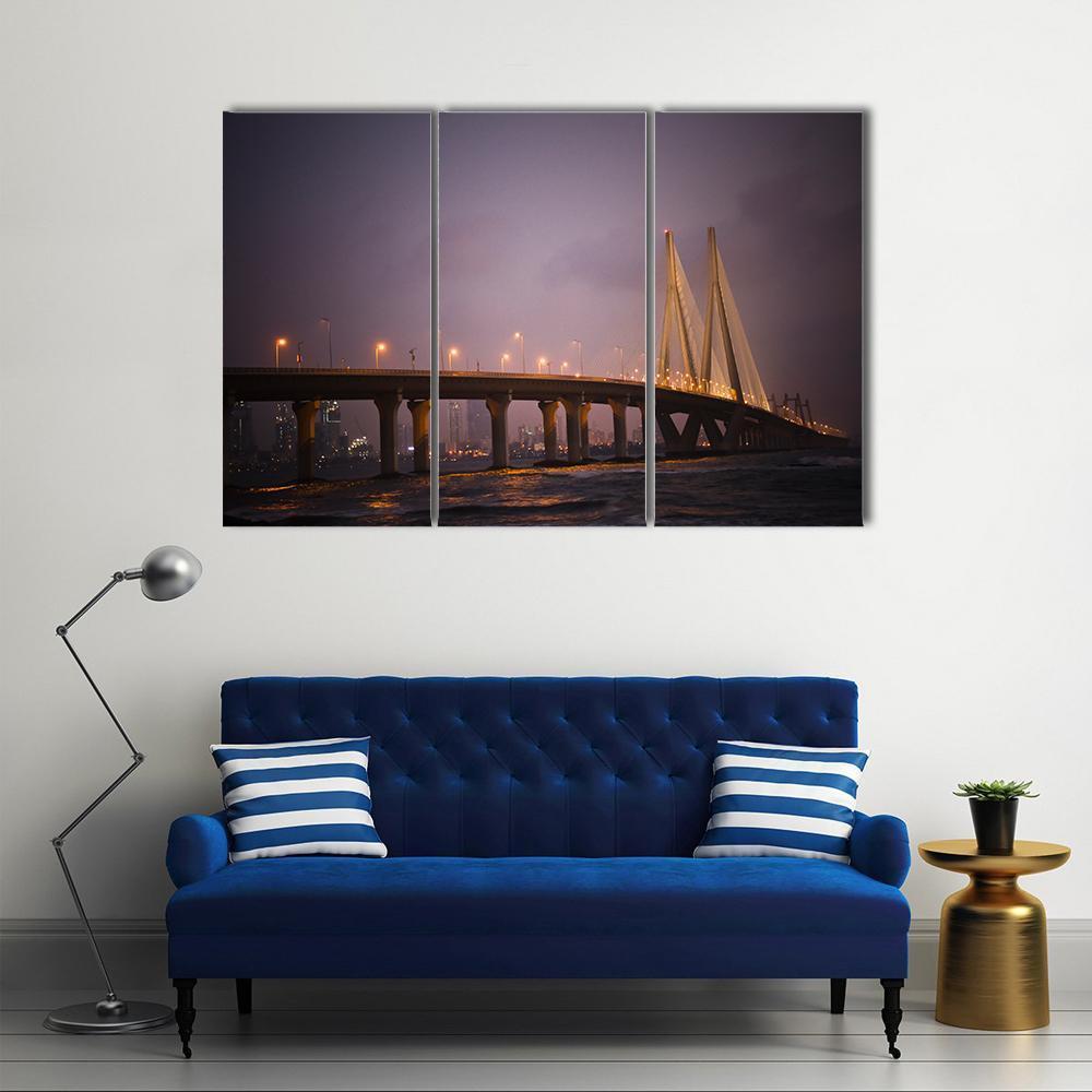 Bandra-Worli Sea Link Canvas Wall Art-3 Horizontal-Gallery Wrap-37" x 24"-Tiaracle