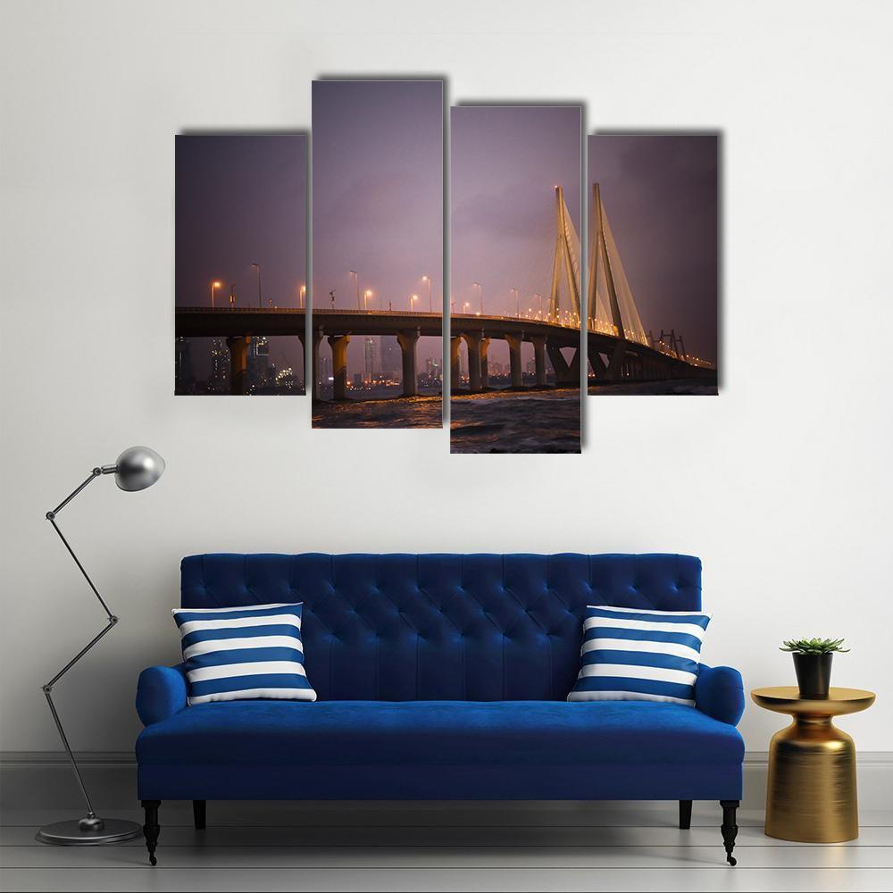 Bandra-Worli Sea Link Canvas Wall Art-4 Pop-Gallery Wrap-50" x 32"-Tiaracle