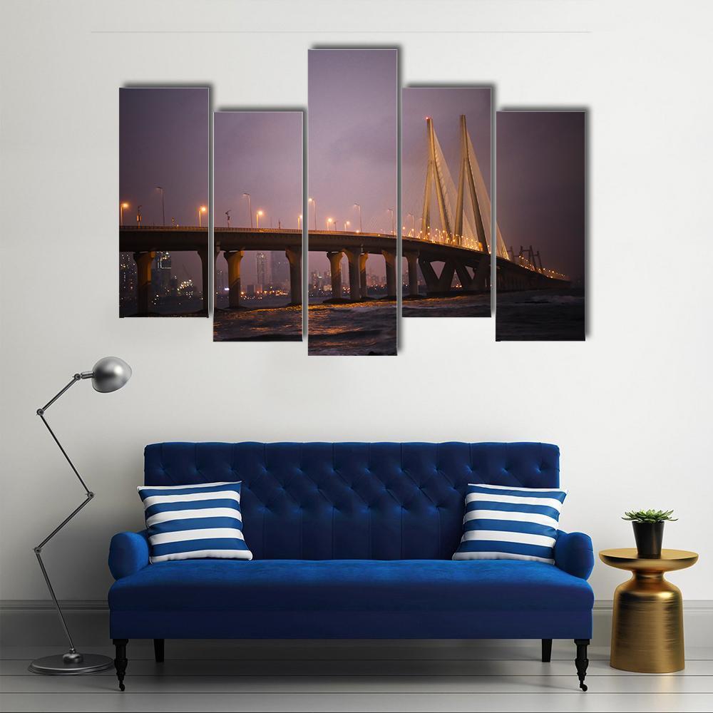Bandra-Worli Sea Link Canvas Wall Art-5 Pop-Gallery Wrap-47" x 32"-Tiaracle