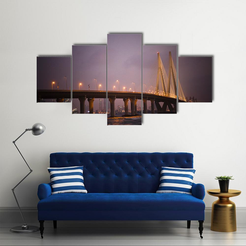 Bandra-Worli Sea Link Canvas Wall Art-5 Star-Gallery Wrap-62" x 32"-Tiaracle