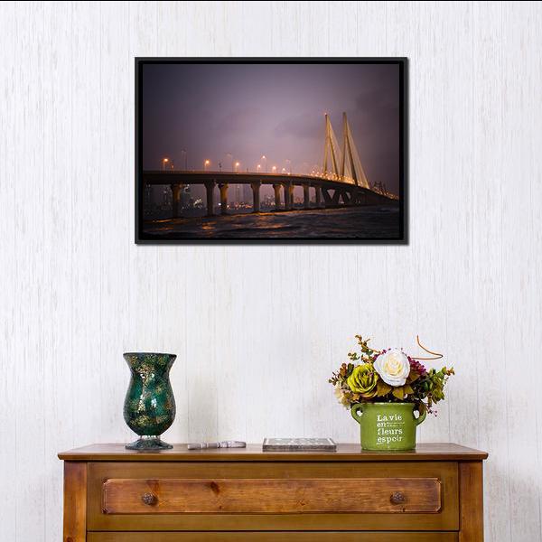 Bandra-Worli Sea Link Canvas Wall Art-1 Piece-Floating Frame-24" x 16"-Tiaracle
