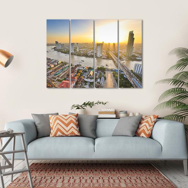 Bangkok At Twilight Canvas Wall Art-4 Horizontal-Gallery Wrap-34" x 24"-Tiaracle