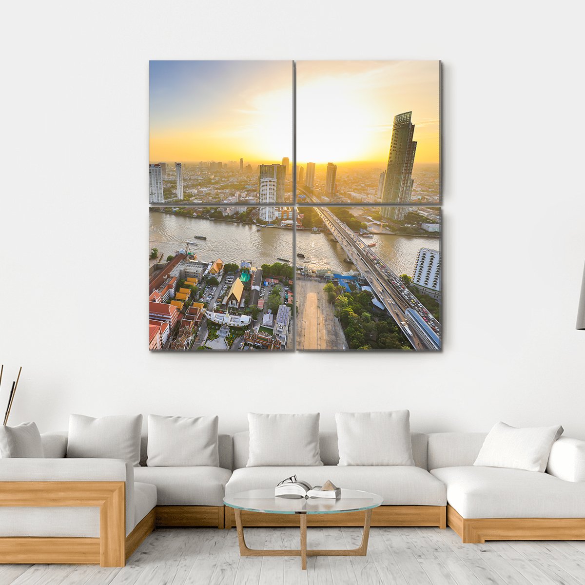 Bangkok At Twilight Canvas Wall Art-4 Square-Gallery Wrap-17" x 17"-Tiaracle