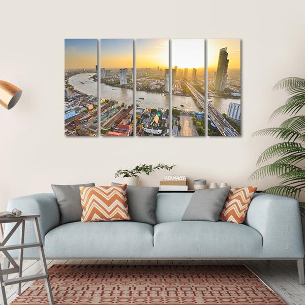 Bangkok At Twilight Canvas Wall Art-5 Horizontal-Gallery Wrap-22" x 12"-Tiaracle