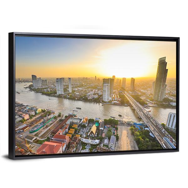 Bangkok At Twilight Canvas Wall Art-3 Horizontal-Gallery Wrap-25" x 16"-Tiaracle