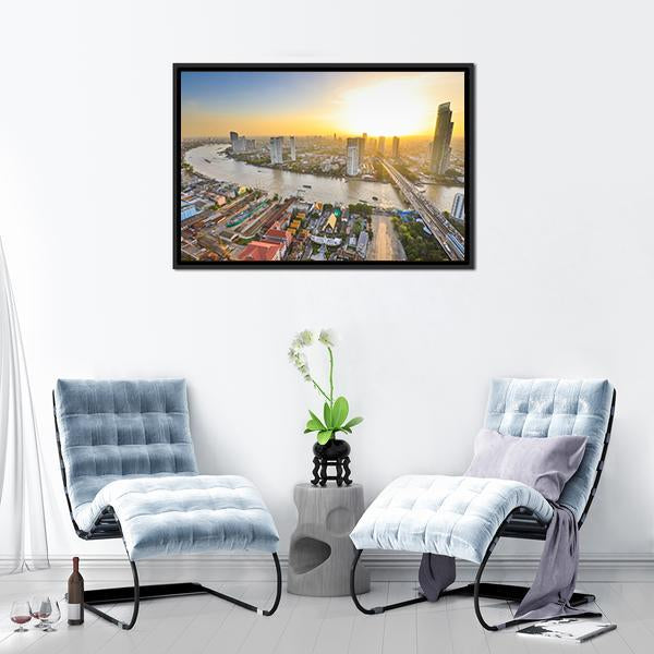 Bangkok At Twilight Canvas Wall Art-3 Horizontal-Gallery Wrap-25" x 16"-Tiaracle