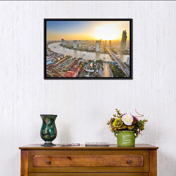 Bangkok At Twilight Canvas Wall Art-1 Piece-Floating Frame-24" x 16"-Tiaracle