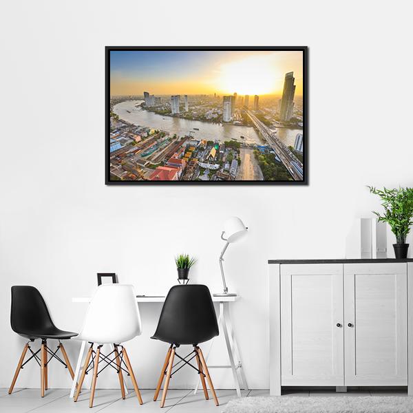 Bangkok At Twilight Canvas Wall Art-3 Horizontal-Gallery Wrap-25" x 16"-Tiaracle