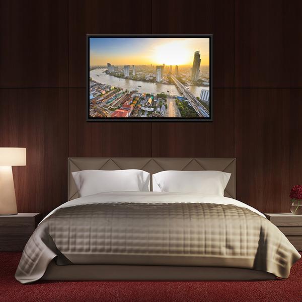 Bangkok At Twilight Canvas Wall Art-3 Horizontal-Gallery Wrap-25" x 16"-Tiaracle