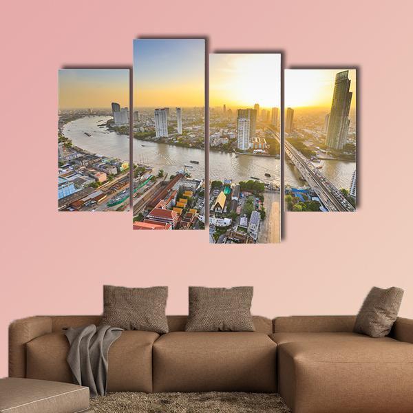 Bangkok At Twilight Canvas Wall Art-4 Pop-Gallery Wrap-50" x 32"-Tiaracle
