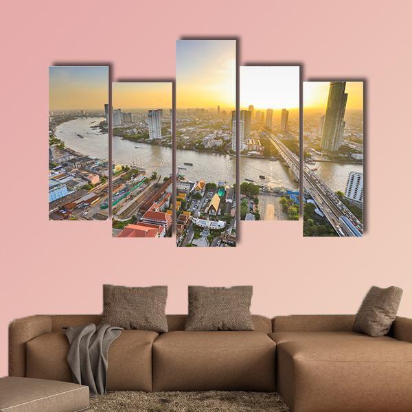 Bangkok At Twilight Canvas Wall Art-5 Pop-Gallery Wrap-47" x 32"-Tiaracle