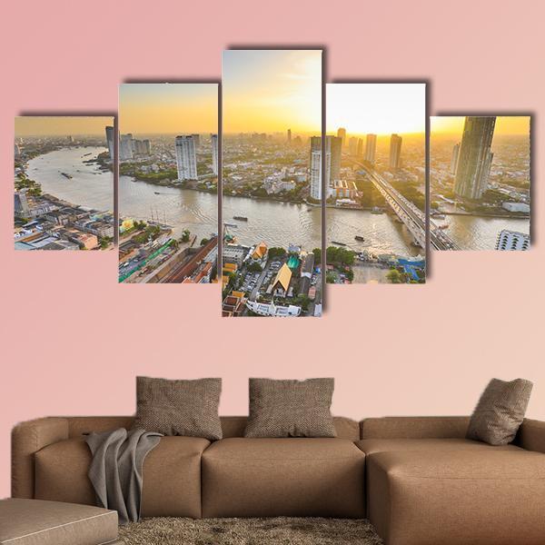 Bangkok At Twilight Canvas Wall Art-5 Star-Gallery Wrap-62" x 32"-Tiaracle