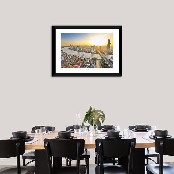 Bangkok At Twilight Canvas Wall Art-3 Horizontal-Gallery Wrap-25" x 16"-Tiaracle