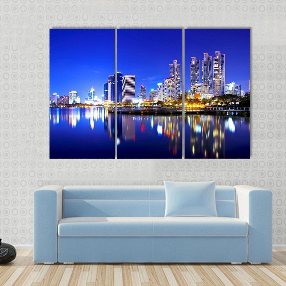 Bangkok City Downtown Canvas Wall Art-3 Horizontal-Gallery Wrap-37" x 24"-Tiaracle