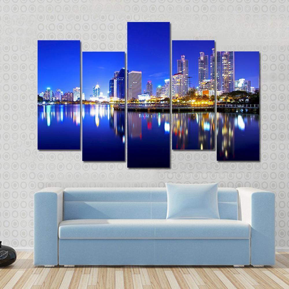 Bangkok City Downtown Canvas Wall Art-5 Pop-Gallery Wrap-47" x 32"-Tiaracle