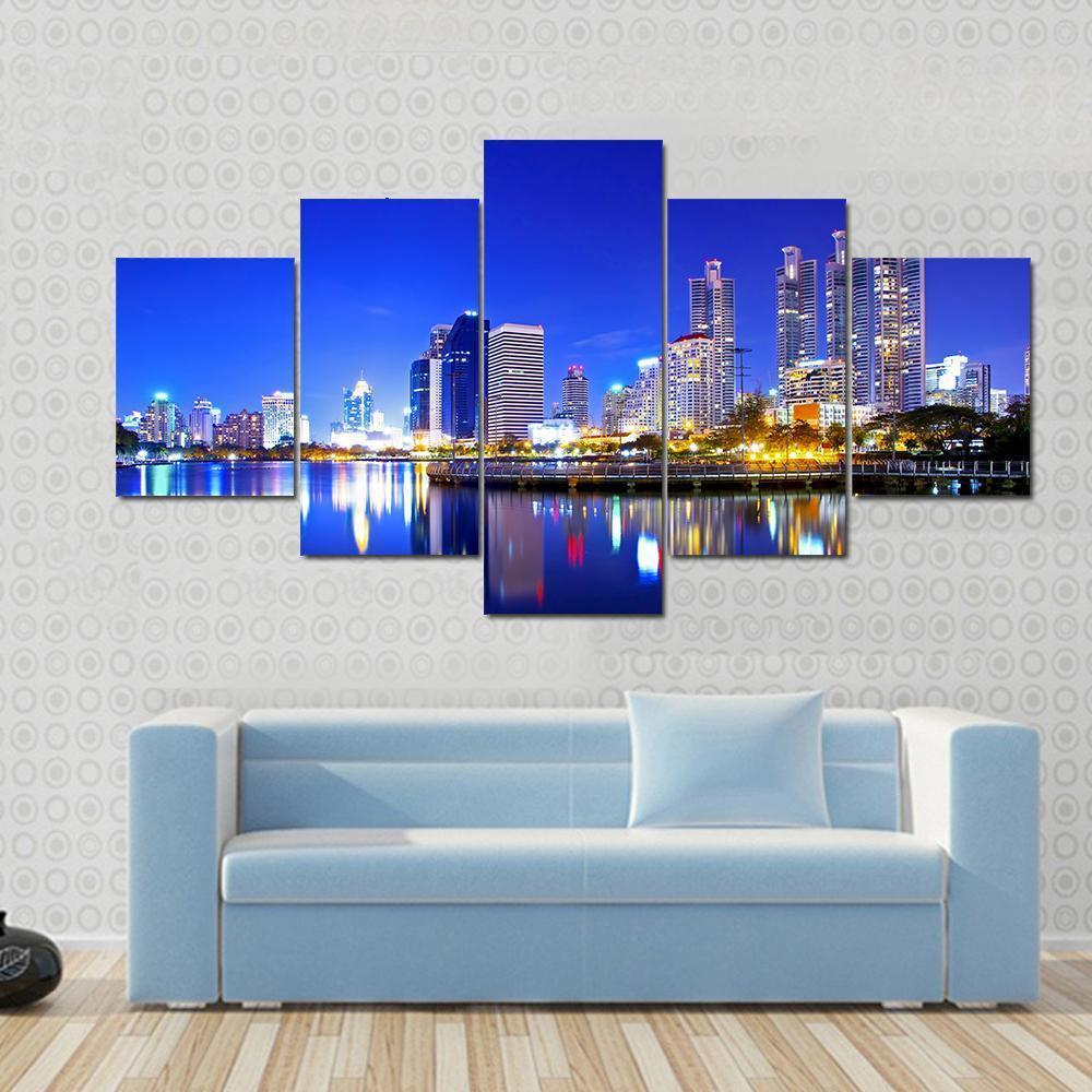 Bangkok City Downtown Canvas Wall Art-5 Star-Gallery Wrap-62" x 32"-Tiaracle