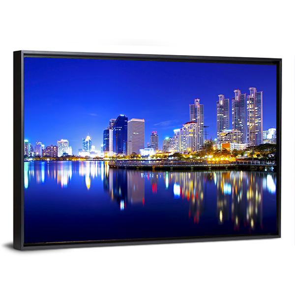 Bangkok City Downtown Canvas Wall Art-3 Horizontal-Gallery Wrap-25" x 16"-Tiaracle