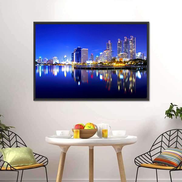Bangkok City Downtown Canvas Wall Art-1 Piece-Floating Frame-24" x 16"-Tiaracle