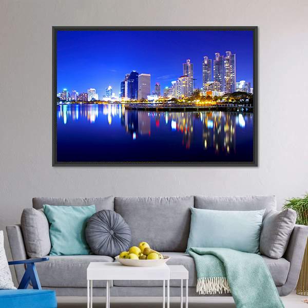 Bangkok City Downtown Canvas Wall Art-3 Horizontal-Gallery Wrap-25" x 16"-Tiaracle