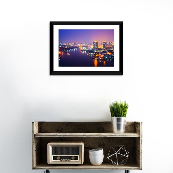 Bangkok Cityscape At Night Canvas Wall Art-3 Horizontal-Gallery Wrap-25" x 16"-Tiaracle