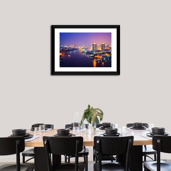 Bangkok Cityscape At Night Canvas Wall Art-1 Piece-Framed Print-20" x 16"-Tiaracle