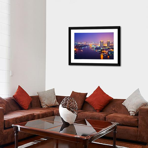 Bangkok Cityscape At Night Canvas Wall Art-3 Horizontal-Gallery Wrap-25" x 16"-Tiaracle