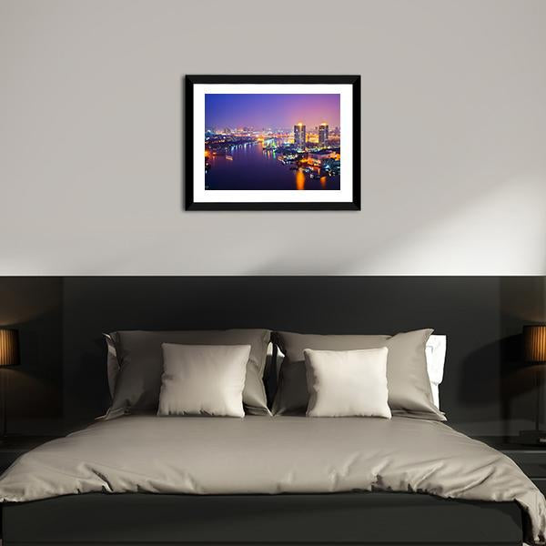 Bangkok Cityscape At Night Canvas Wall Art-3 Horizontal-Gallery Wrap-25" x 16"-Tiaracle