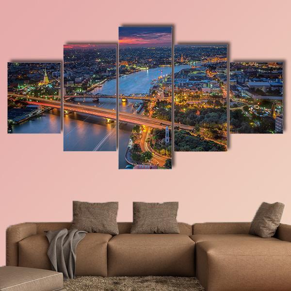Bangkok Highlight View Canvas Wall Art-5 Star-Gallery Wrap-62" x 32"-Tiaracle