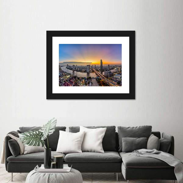 Bangkok Modern Business District At Dusk Panoramic Canvas Wall Art-1 Piece-36" x 12"-Tiaracle