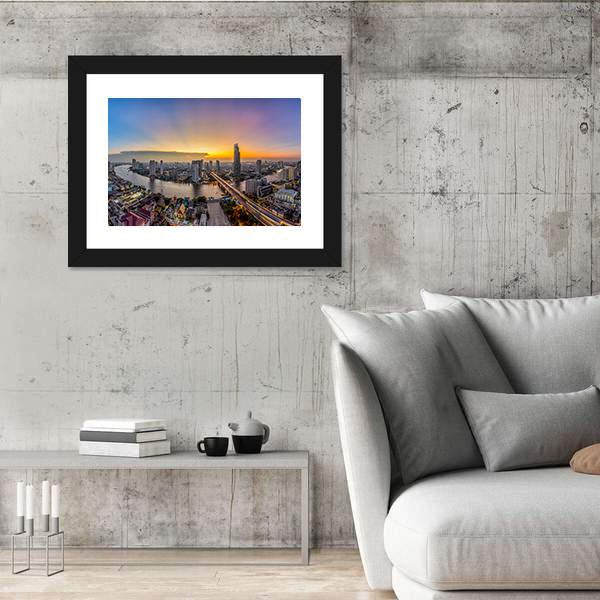 Bangkok Modern Business District At Dusk Panoramic Canvas Wall Art-1 Piece-36" x 12"-Tiaracle