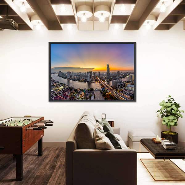 Bangkok Modern Business District At Dusk Panoramic Canvas Wall Art-1 Piece-36" x 12"-Tiaracle