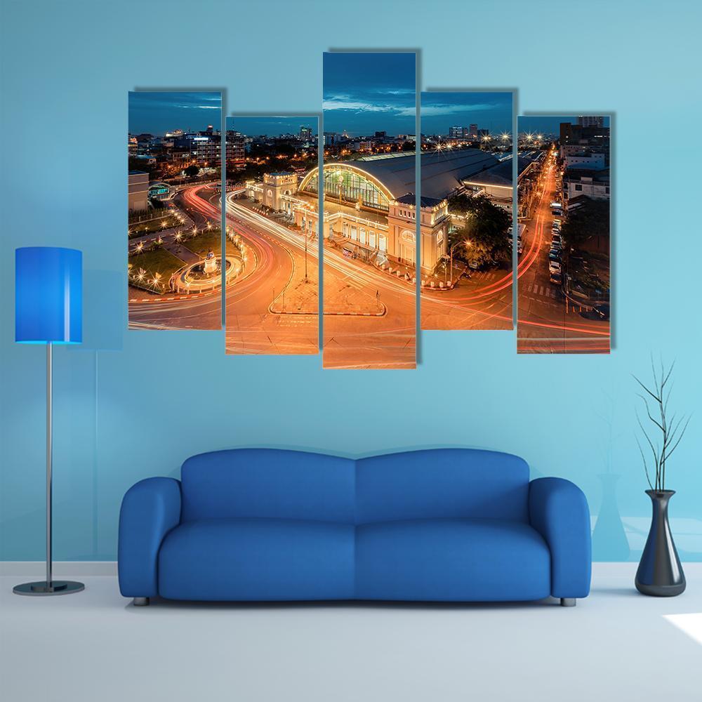 Bangkok Railway Station Canvas Wall Art-5 Pop-Gallery Wrap-47" x 32"-Tiaracle