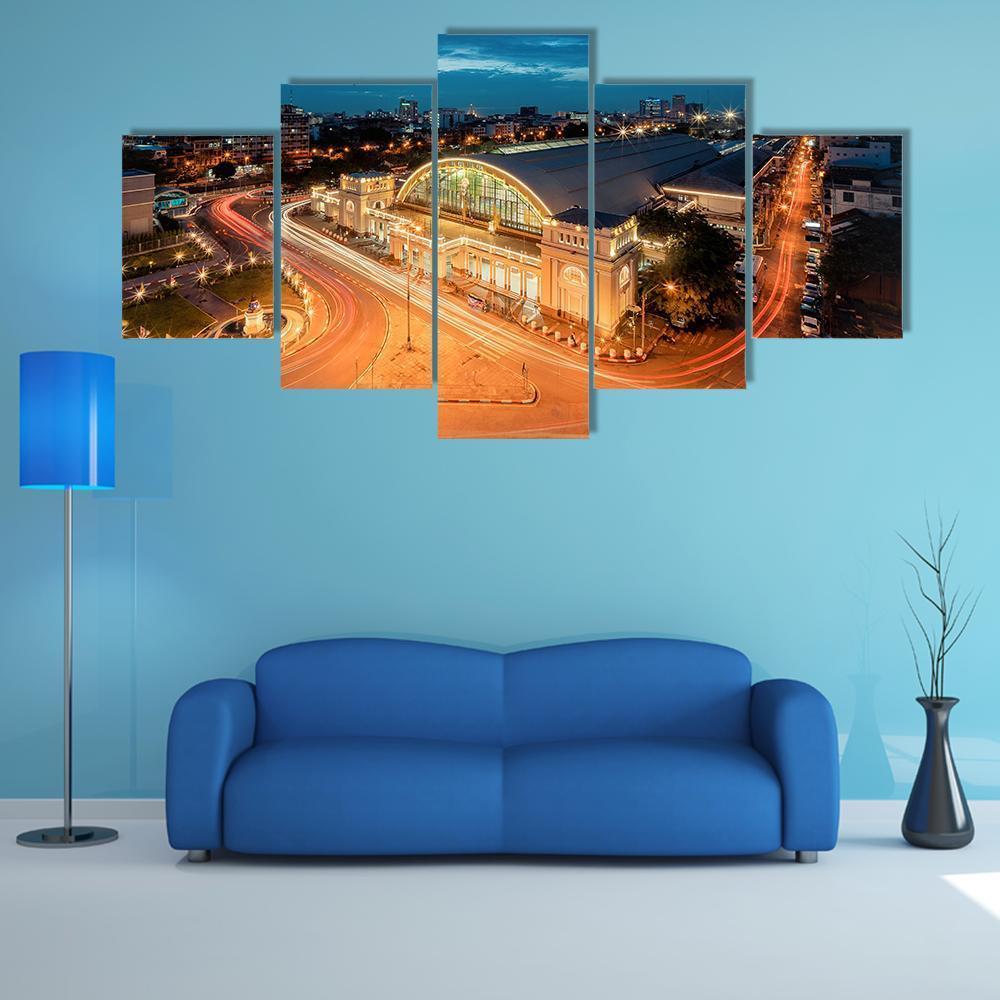 Bangkok Railway Station Canvas Wall Art-5 Star-Gallery Wrap-62" x 32"-Tiaracle