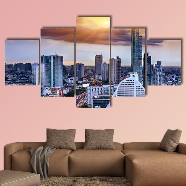 Storm Background On Bangkok Canvas Wall Art-5 Pop-Gallery Wrap-47" x 32"-Tiaracle