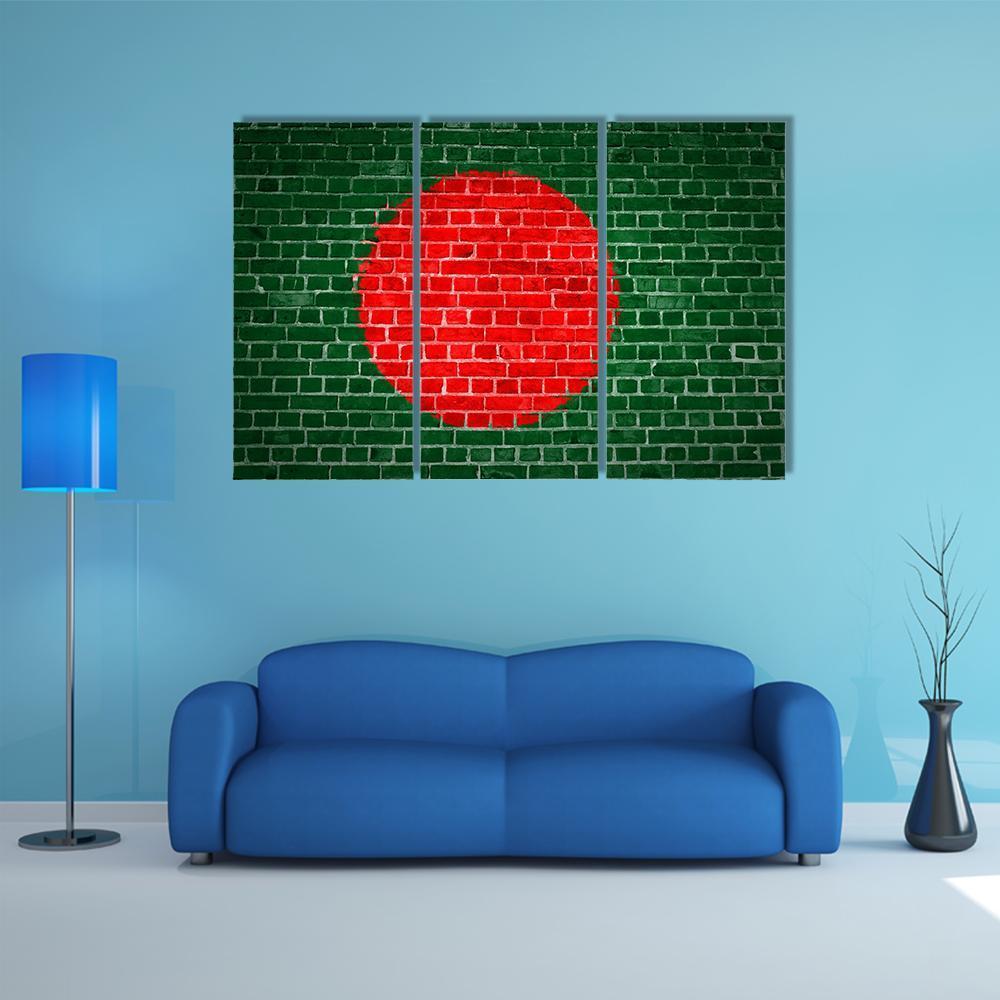 Bangladesh Flag On Brick Wall Canvas Wall Art-3 Horizontal-Gallery Wrap-37" x 24"-Tiaracle