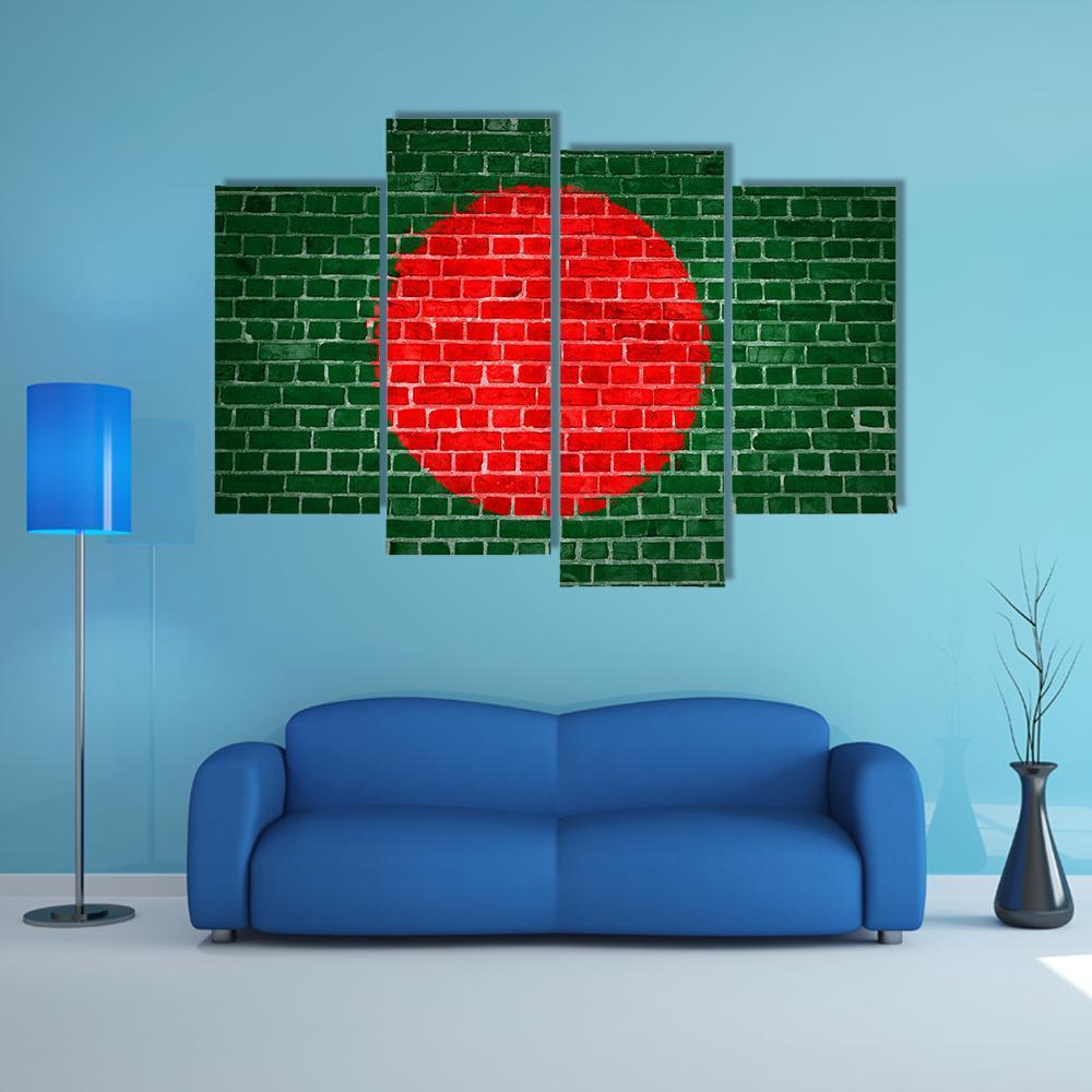 Bangladesh Flag On Brick Wall Canvas Wall Art-4 Pop-Gallery Wrap-50" x 32"-Tiaracle