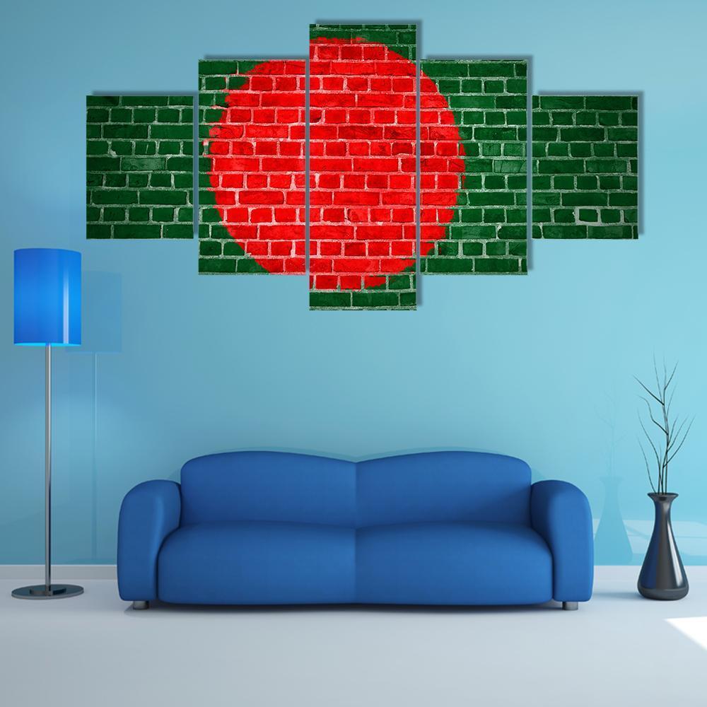 Bangladesh Flag On Brick Wall Canvas Wall Art-3 Horizontal-Gallery Wrap-37" x 24"-Tiaracle