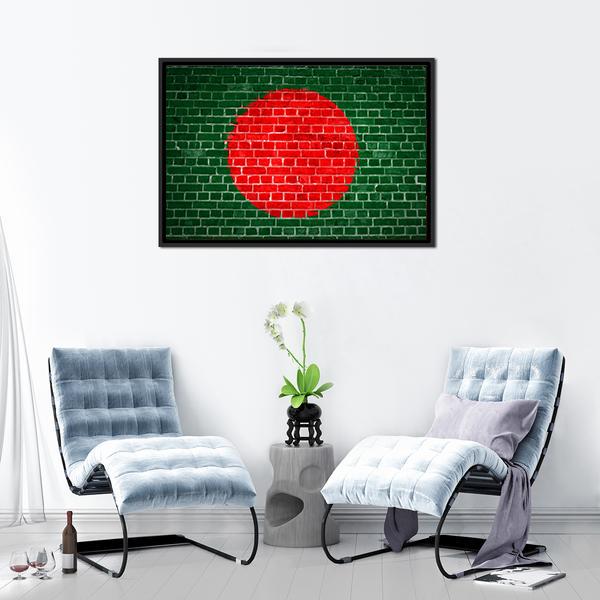 Bangladesh Flag On Brick Wall Canvas Wall Art-3 Horizontal-Gallery Wrap-25" x 16"-Tiaracle