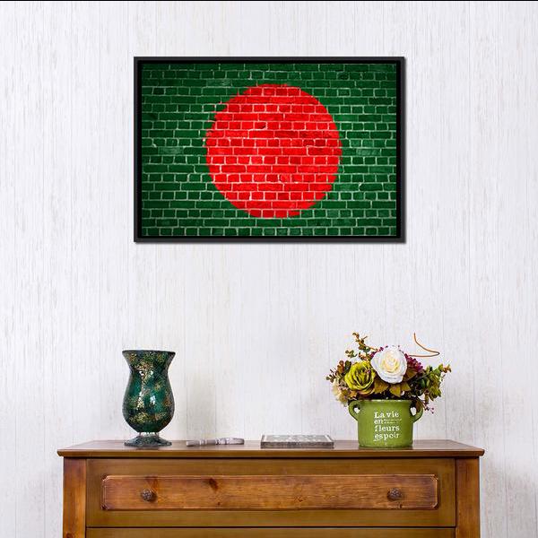 Bangladesh Flag On Brick Wall Canvas Wall Art-1 Piece-Floating Frame-24" x 16"-Tiaracle