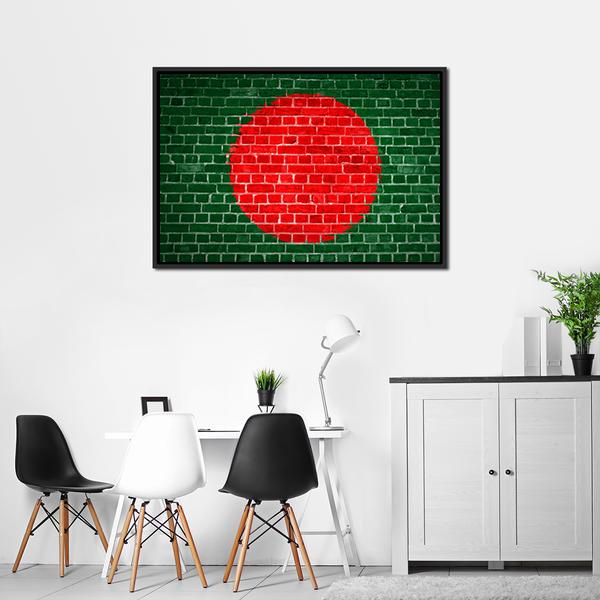 Bangladesh Flag On Brick Wall Canvas Wall Art-3 Horizontal-Gallery Wrap-25" x 16"-Tiaracle
