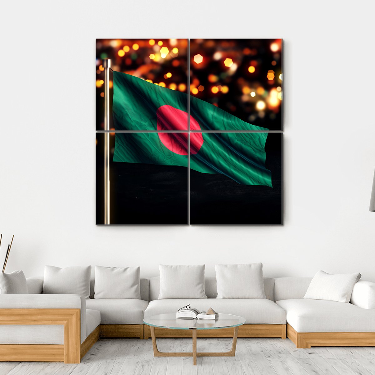 Bangladesh National Flag Canvas Wall Art-4 Square-Gallery Wrap-17" x 17"-Tiaracle