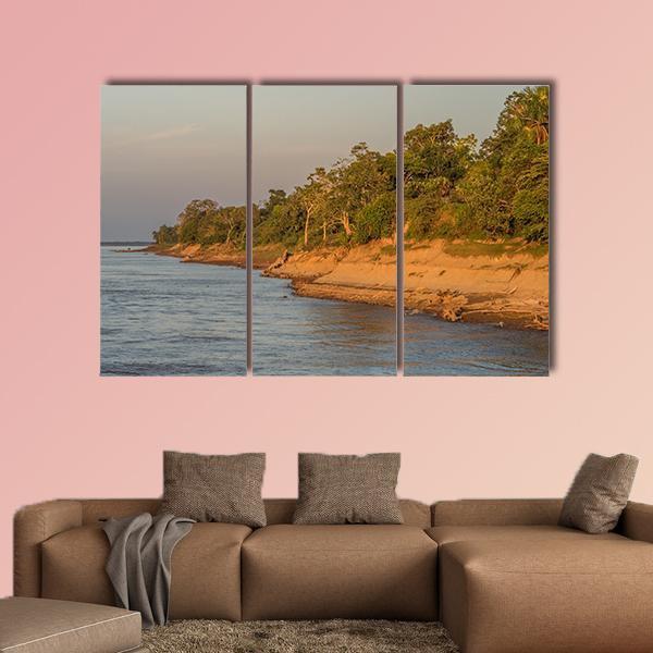 Bank Of The Amazon River Canvas Wall Art-5 Pop-Gallery Wrap-47" x 32"-Tiaracle