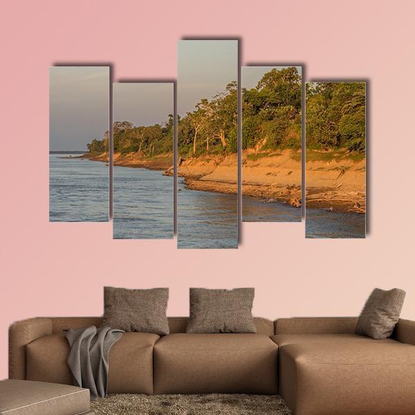 Bank Of The Amazon River Canvas Wall Art-5 Pop-Gallery Wrap-47" x 32"-Tiaracle